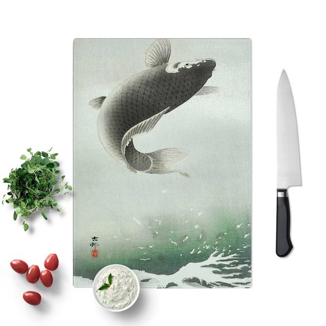 Glass Leaping Carp Fish by Ohara Koson Chopping Board East Urban Home Size: 28.5 cm W x 20 cm L on Productcaster.