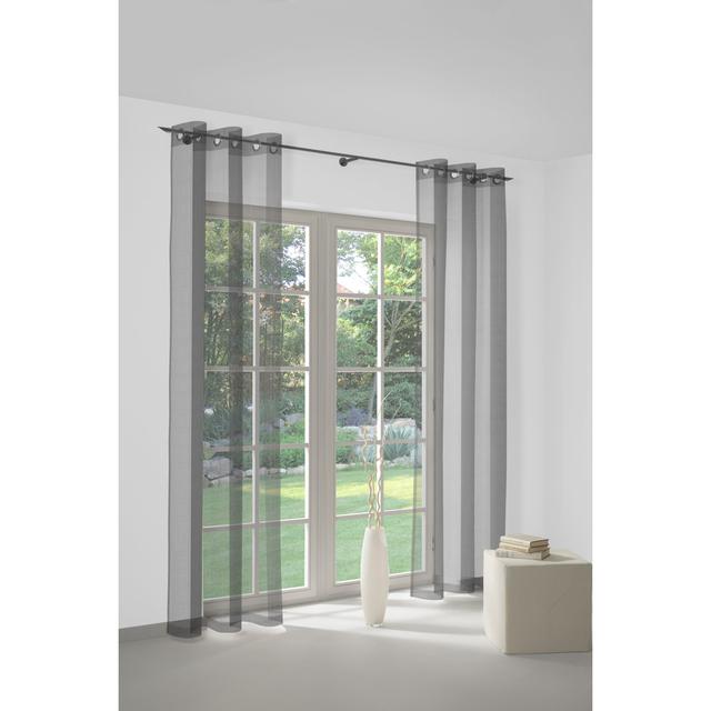 Meydan Polyester Semi Sheer Grommet / Eyelet Sheer Single Curtain Panel 17 Stories Panel Size: 225cm H x 450cm W, Curtain Colour: Grey/Gold on Productcaster.