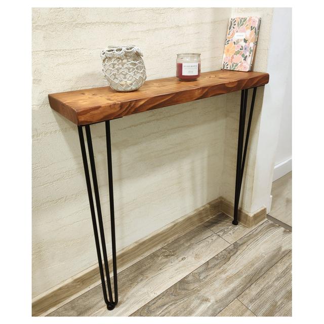 Rustic Console Table Radiator 145Mm Hairpin 3R 860Mm Teak Alpen Home Size: 75cm H x 120cm W x 14.5cm D, Table Top Colour: Walnut on Productcaster.