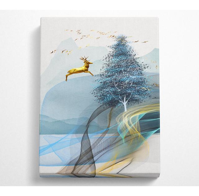 Stagg Jumping Canvas Print Alpen Home Size: 101.6cm H x 142.2cm W on Productcaster.