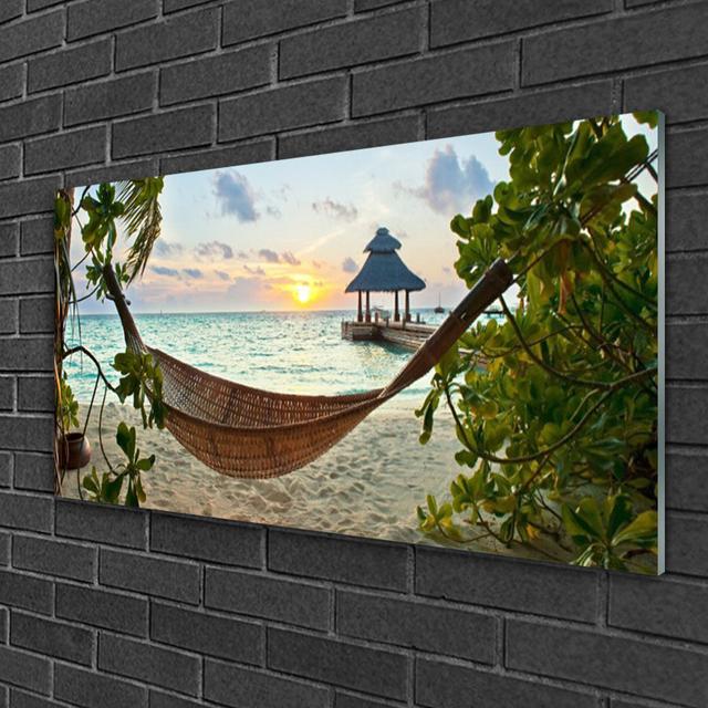 Glasbild Landscape Beach Hammock Haus am Meer on Productcaster.