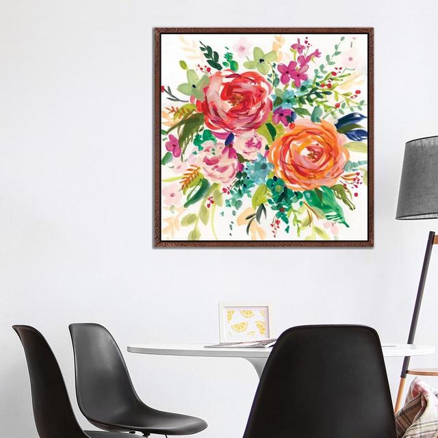 Bright Bouquet I by Carol Robinson - Painting on Canvas 17 Stories Size: 93.98cm H x 93.98cm W x 3.81cm D, Format: Classic Brown Wood Framed Canvas on Productcaster.