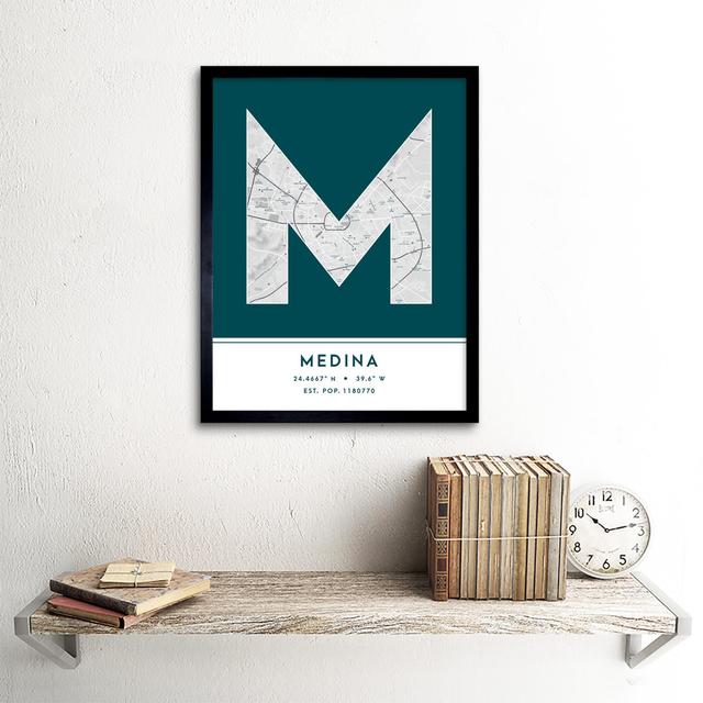 Medina City Map Medina Teal by Wee Blue Coo - Single Picture Frame Typography Wee Blue Coo on Productcaster.