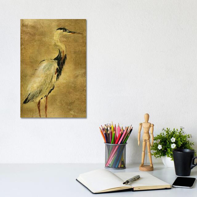 Gold Crane At Dusk I - Print on Canvas East Urban Home Size: 66.04cm H x 45.72cm W x 3.81cm D, Frame Option: Brown Framed on Productcaster.