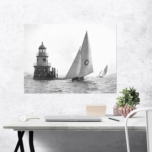 Sloop and Channel Pile Light on Sydney Harbour by Anonymous - Unframed Photograph Longshore Tides Size: 33cm H x 41cm W x 3.8cm D on Productcaster.