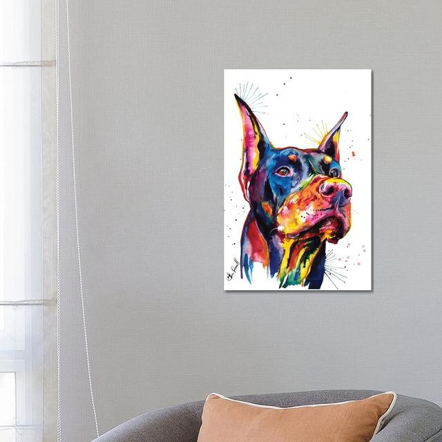 Doberman by Weekday Best - Wrapped Canvas Painting Ebern Designs Size: 66.04cm H x 45.72cm W x 1.91cm D on Productcaster.