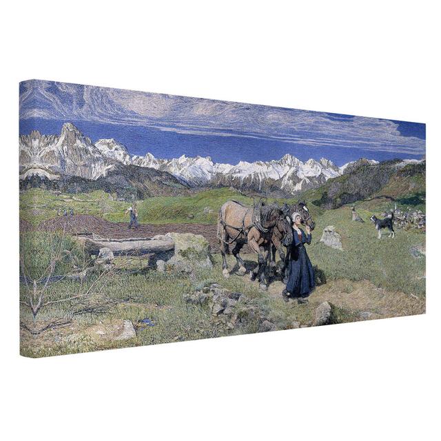 Giovanni Segantini - Spring in The Alps - Wrapped Canvas Graphic Art August Grove Format: Recycled Canvas 330g/m³, Size: 40cm H x 80cm W on Productcaster.