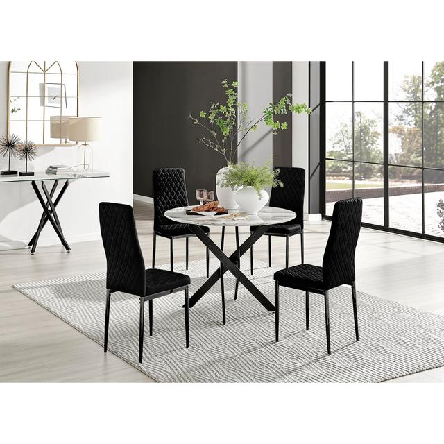 Tierra Modern Marble Effect and Metal 4 Seat Dining Table Set - Luxury Velvet Dining Chairs Canora Grey Table Base Colour: Black, Table Top Colour: Wh on Productcaster.