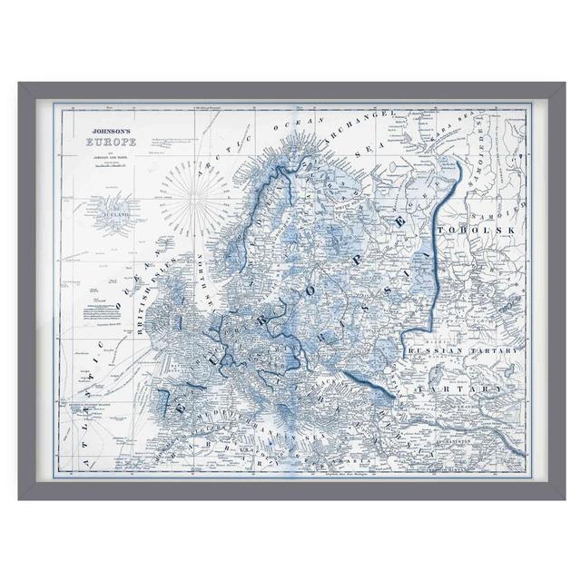 0-0-12/*Picture With Frame - Map In Blue Tones - Europe - Landscape 3:4 Highland Dunes Frame Option: Grey Framed, Size: 40cm H x 55cm W x 2cm D on Productcaster.