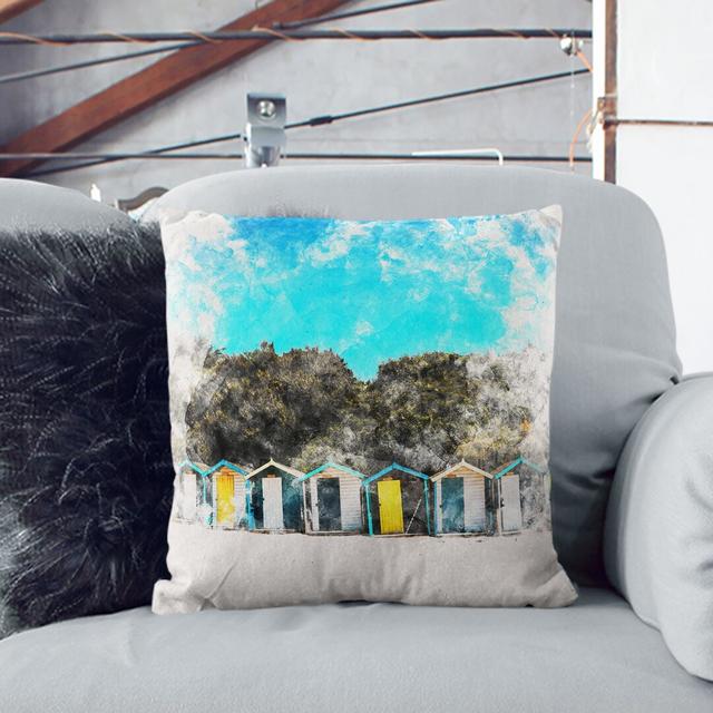 Swanpool Beach Huts in Falmouth Watercolour Cushion with Filling East Urban Home Size: 55cm H x 55cm W x 20cm D, Backing Colour: Stone on Productcaster.