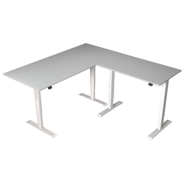 Greg L-Shape Height Adjustable Desk Symple Stuff Top Colour: Light Grey on Productcaster.