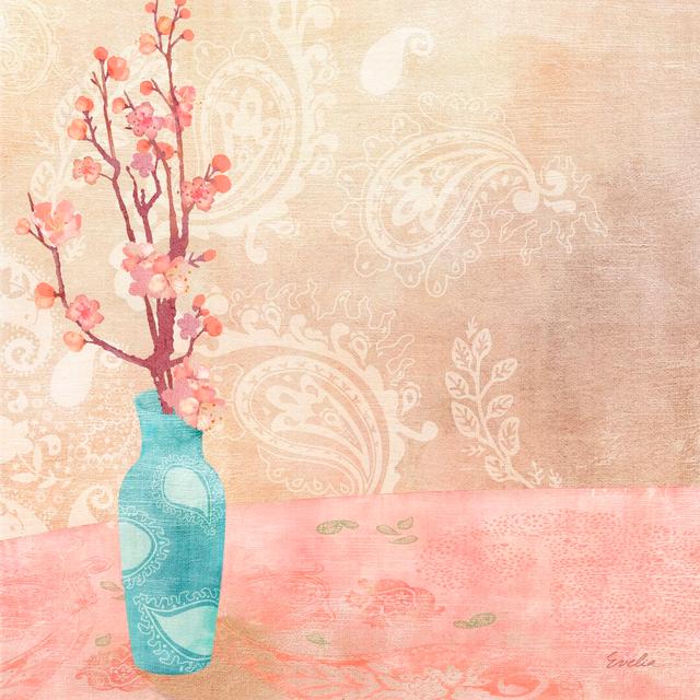 Vase of Cherry Blossoms II by Evelia Designs - Wrapped Canvas Painting Print Blue Elephant Size: 51cm H x 51cm W on Productcaster.