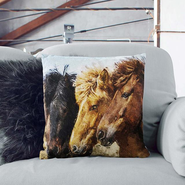 A Trio of Horses Cushion with Filling East Urban Home Backing Colour: Black, Size: 55 x 55 cm on Productcaster.