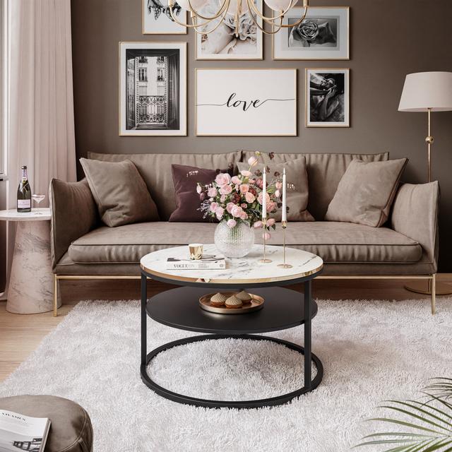 Dorinne Frame Coffee Table with Storage Fairmont Park Table Top Colour: Carrara marble, Table Base Colour: Black on Productcaster.