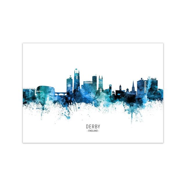 Derby England Skyline Blue City Name by Michael Tompsett - Graphic Art Ebern Designs Format: Unframed, Size: 21cm H x 30cm W x 1cm D on Productcaster.