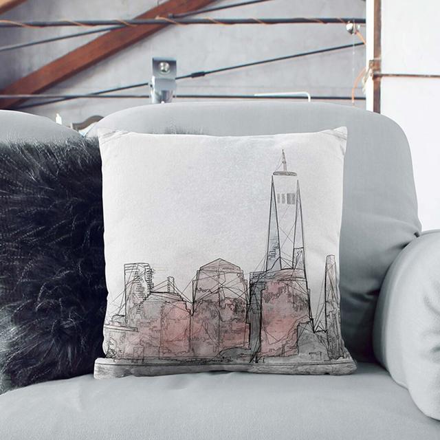 Downtown New York City Skyline in Abstract Cushion with Filling East Urban Home Size: 40cm H x 40cm W x 15cm D, Backing Colour: Stone on Productcaster.