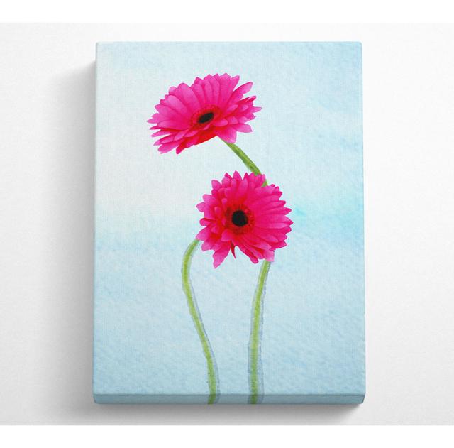 Cerise Daisy Duo On Blue - Wrapped Canvas Art Prints Brambly Cottage Size: 50.8cm H x 35.6cm W x 10cm D on Productcaster.