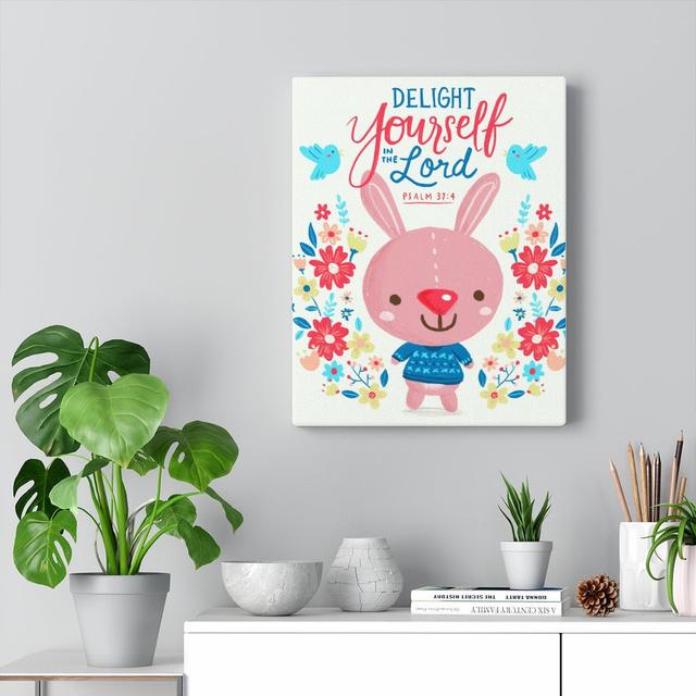 Delight Yourself Psalm 37:4 - Wrapped Canvas Typography Blue Elephant Size: 36cm H x 28cm W on Productcaster.