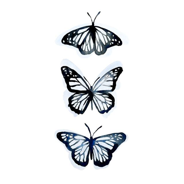 Blue Butterfly Trio II by Emma Scarvey - Wrapped Canvas Painting August Grove Size: 76cm H x 51cm W on Productcaster.