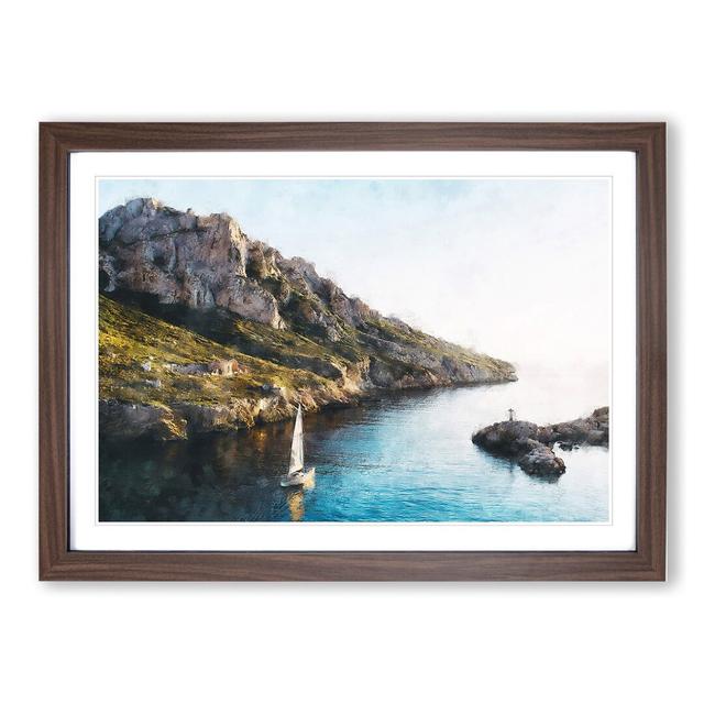 Sailboat in Marseille France - Picture Frame Graphic Art East Urban Home Size: 48cm H x 65cm W x 2cm D, Frame Option: Walnut Framed on Productcaster.