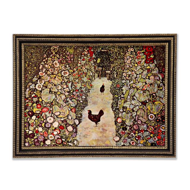 Klimt Garden Path With Chickens Framed Print August Grove Size: 42.1cm H x 59.7cm W x 3cm D, Format: Black Gold Framed Paper on Productcaster.