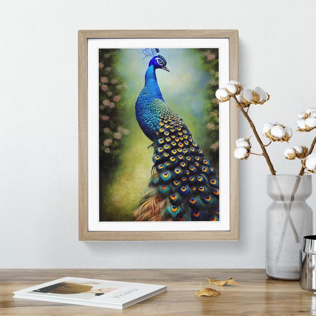 View of a Peacock No.2 - Picture Frame Graphic Art Latitude Vive Frame Colour: Oak Framed, Size: 34cm H x 25cm W x 2cm D on Productcaster.