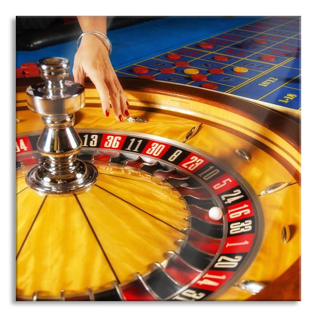 Roulette Table In Las Vegas - No Frame Print on Glass Ebern Designs Size: 70cm H x 70cm W x 0.4cm D on Productcaster.