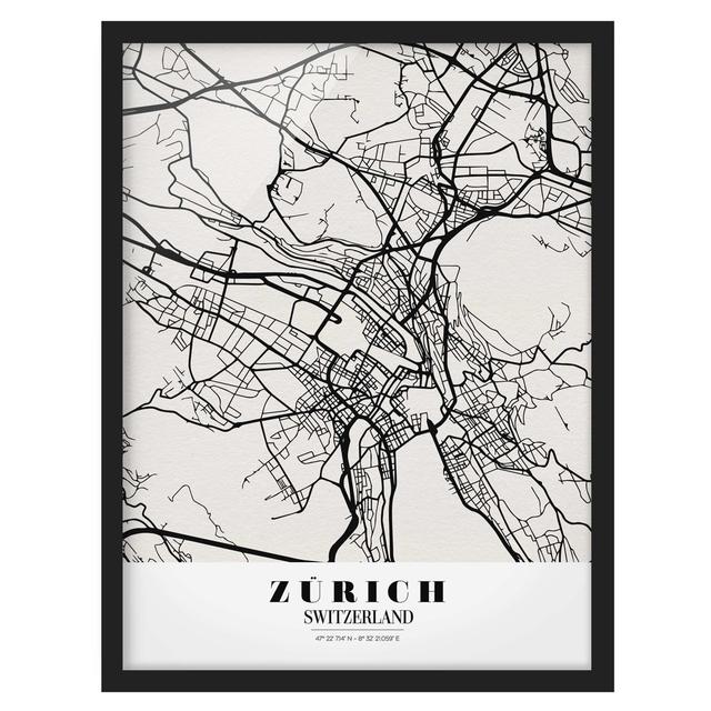 City Map Zurich - Classic - Picture Frame Graphic Art Maturi Size: 55cm H x 40cm W x 2cm D, Frame Option: Black Framed on Productcaster.