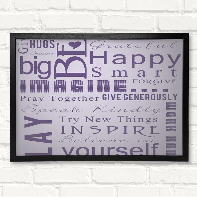 Home Quote Family Rules Be Happy Love Always Lilac Framed Print ClassicLiving Size: 59.7cm H x 84.1cm W on Productcaster.