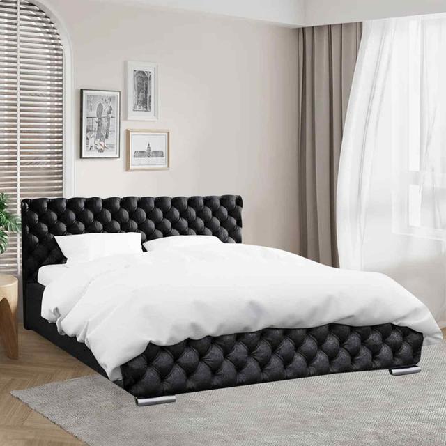 Giorgio Bed Single Plush Velvet Mustard Envisage Trade Colour: Black, Size: Super King (6') on Productcaster.