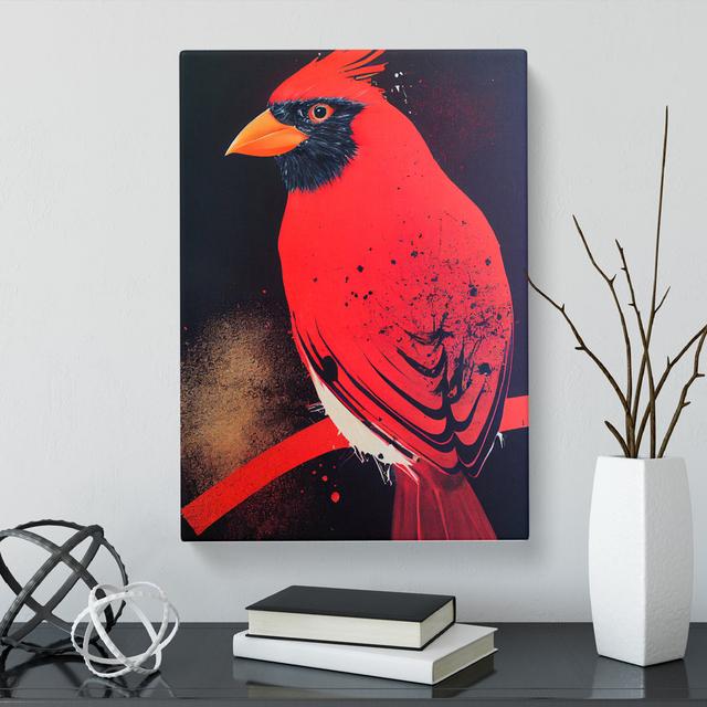 Cardinal Bird Splatter - Wrapped Canvas Graphic Art Marlow Home Co. Size: 76cm H x 50cm W x 3cm D on Productcaster.