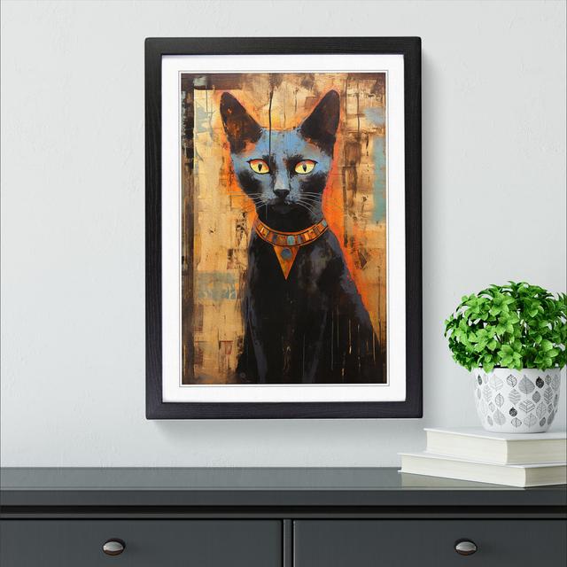 Egyptian Cat Impressionism No.2 - Print Marlow Home Co. Format: Black Framed, Size: 64cm H x 46cm W on Productcaster.