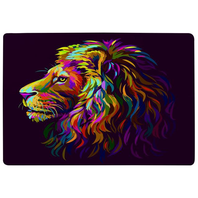 Jacqline Profile Portrait of a Lion's Head Shaggy Blue/Yellow/Purple Rug East Urban Home Rug Size: Rectangle 160cm x 230cm on Productcaster.