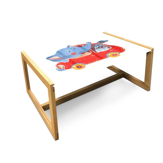 Cartoon Coffee Table, Watercolor Sketch Of Young Blushed And Hare In Small Car Friend Travel, Acrylic Glass Center Table With Wooden Frame For Offices on Productcaster.