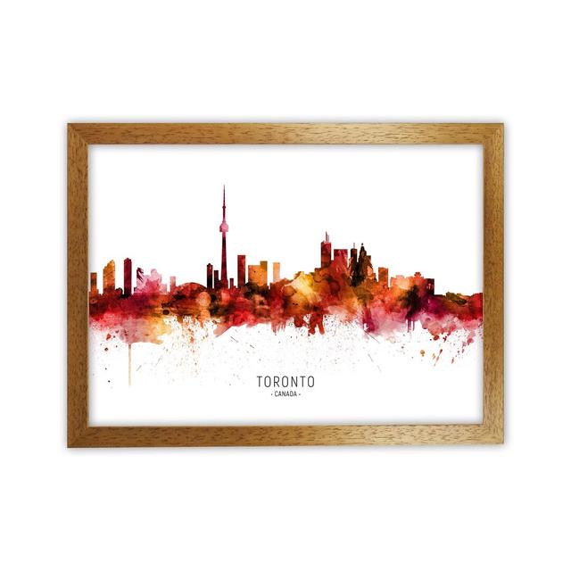 Toronto Canada Skyline Red City Name by Michael Tompsett - Graphic Art Ebern Designs Format: Oak Framed, Size: 34cm H x 46cm W x 3cm D on Productcaster.