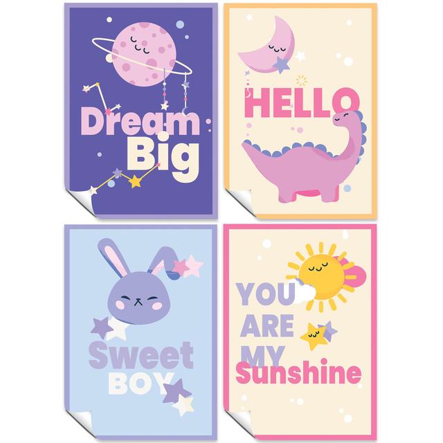 Dream Big, Hello Dinosaur And Moon, Sweet Boy, And You Are My Sunshine - 4 Piece No Frame Print Set Zoomie Kids Size: 29.7cm H x 21cm W on Productcaster.