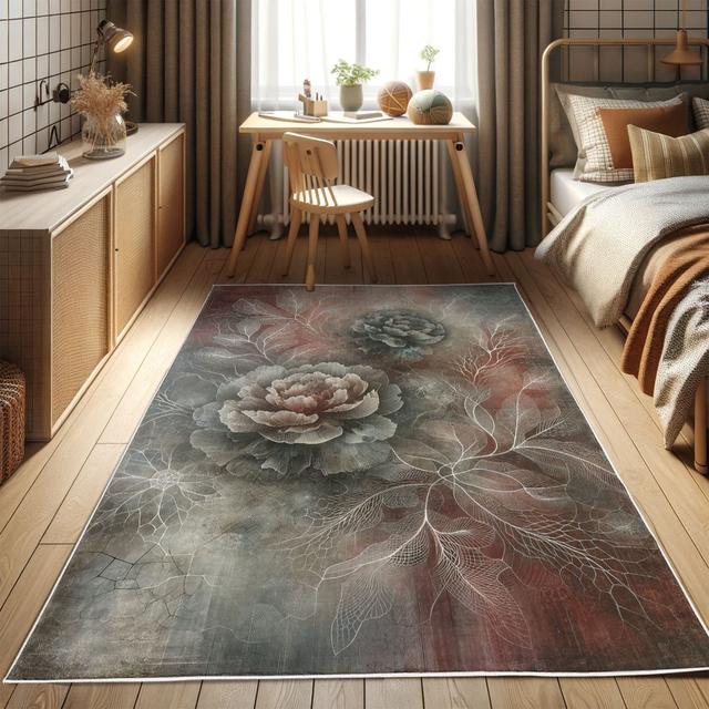 Machine Printed Machine Woven Light Rubies And Dark Sea Green Area Rug East Urban Home on Productcaster.