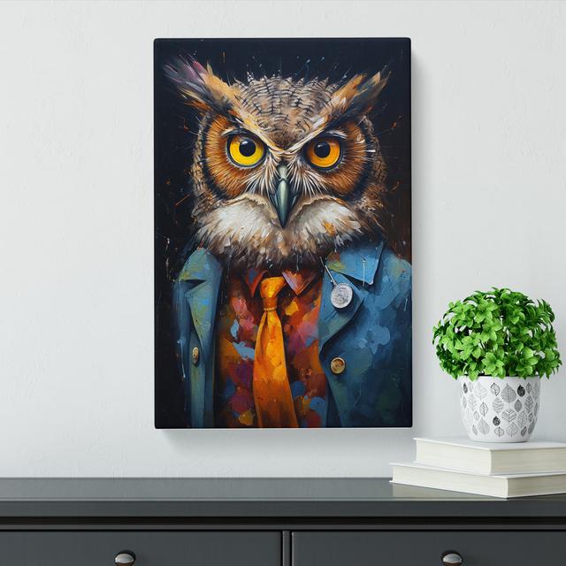 Owl with Glasses Painting Happy Larry Size: 60cm H x 40cm W x 3cm D on Productcaster.