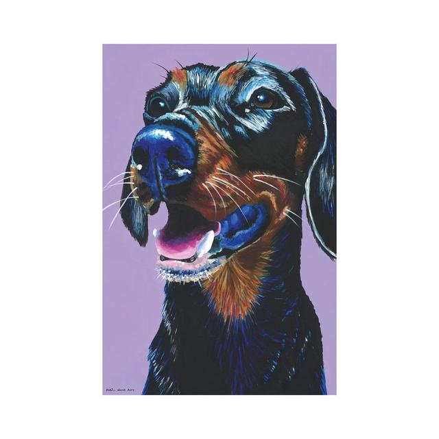 Dachshund On Lilac by Kirstin Wood - Wrapped Canvas Gallery-Wrapped Canvas Giclée ClassicLiving Size: 152.4cm H x 101.6cm W x 3.81cm D on Productcaster.