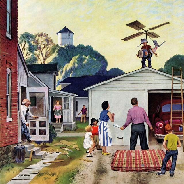 Learning to Fly by John Falter - Wrapped Canvas Painting Print East Urban Home Size: 61 cm H x 61 cm W on Productcaster.