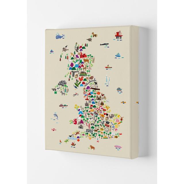 Animal Map of Great Britain by Michael Tompsett - Wrapped Canvas Graphic Art Zoomie Kids Size: 59.4cm H x 42cm W x 4cm D, Format: Wrapped Canvas, Colo on Productcaster.