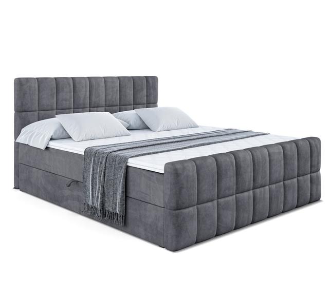 Boxspringbett mit H4 Multipocket-Matratze, Bettkasten und Topper ModernMoments Farbe: Dunkelgrau, Größe: 140 cm B x 200 cm L on Productcaster.