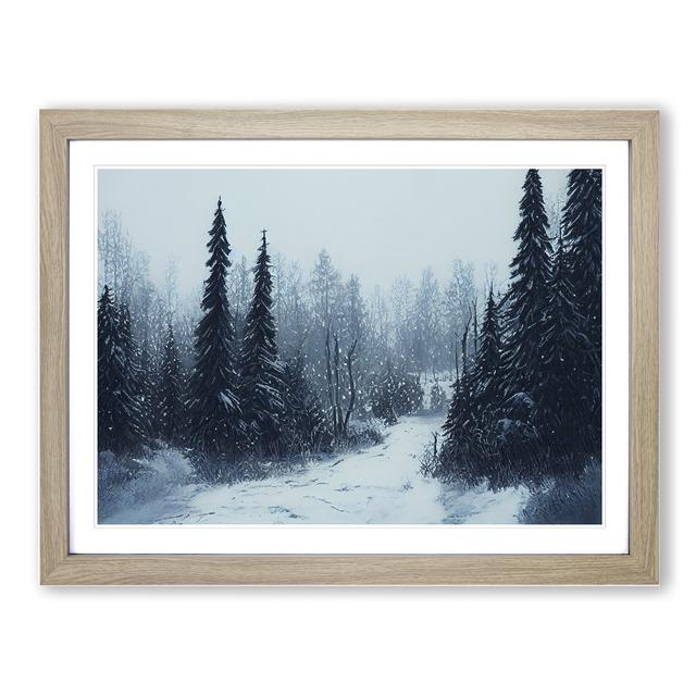 Pine Tree Forest Winter Vol.4 - Picture Frame Graphic Art Alpen Home Size: 25cm H x 34cm W x 2cm D, Format: Oak Framed on Productcaster.