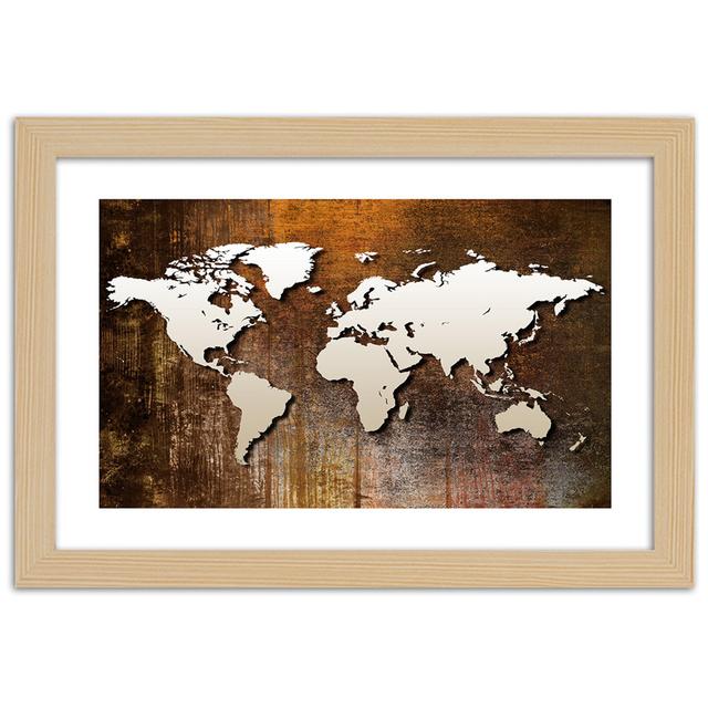 Gerahmter Grafikdruck World Map on Wood LoftDesigns Größe: 40 cm x 60 cm on Productcaster.