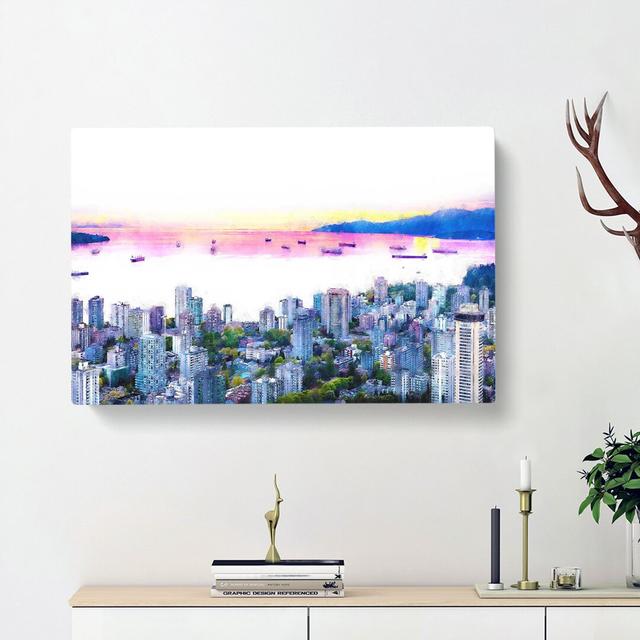 Vancouver Canada Skyline - Wrapped Canvas Painting Print East Urban Home Size: 60cm H x 91cm W x 3cm D on Productcaster.