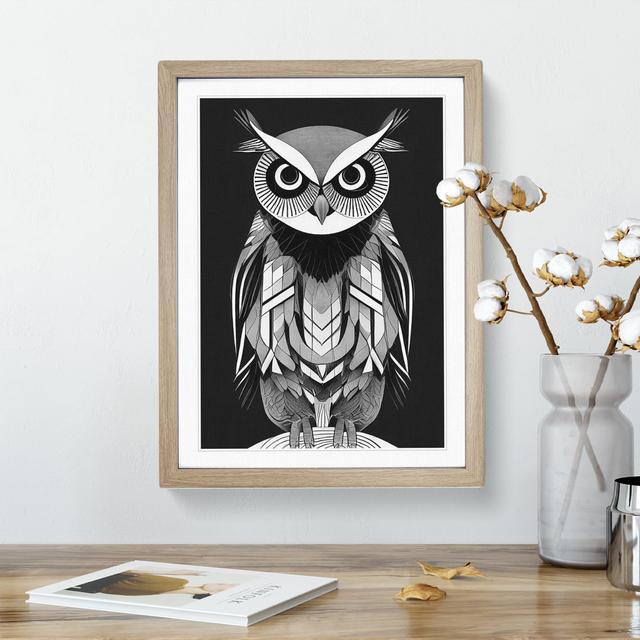 Owl Monochrome No.4 - Picture Frame Graphic Art Alpen Home Frame Colour: Oak, Size: 34cm H x 25cm W x 2cm D on Productcaster.