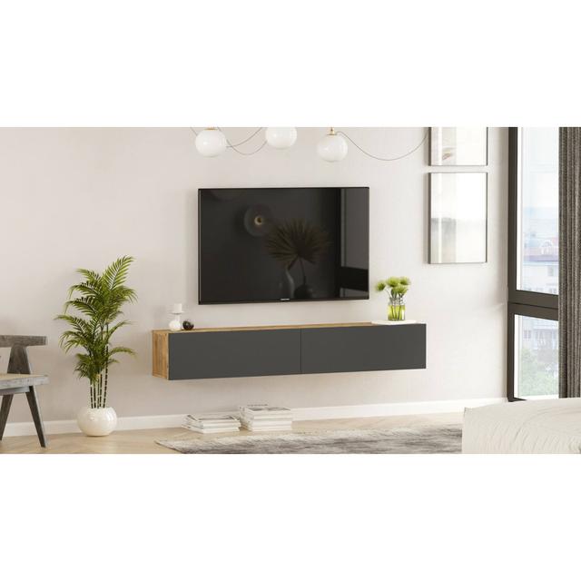 TV stand Dpirche, Living room sideboard, Low cabinet for TV, 180x32h30 cm, Oak and Anthracite 17 Stories on Productcaster.