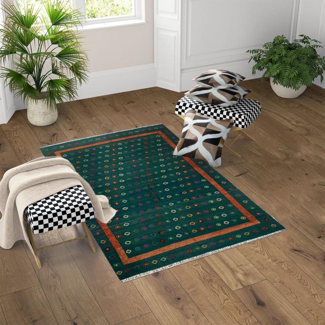 Randell Handmade Kilim Wool Green/Orange Rug World Menagerie on Productcaster.