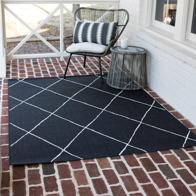 Geometric Machine Woven Black Area Rug Blue Elephant Rug Size: Rectangle 163cm x 213cm on Productcaster.