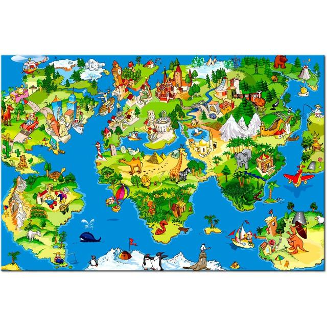 Children's Map - No Frame Print on Canvas East Urban Home Size: 60 cm H x 90 cm W on Productcaster.